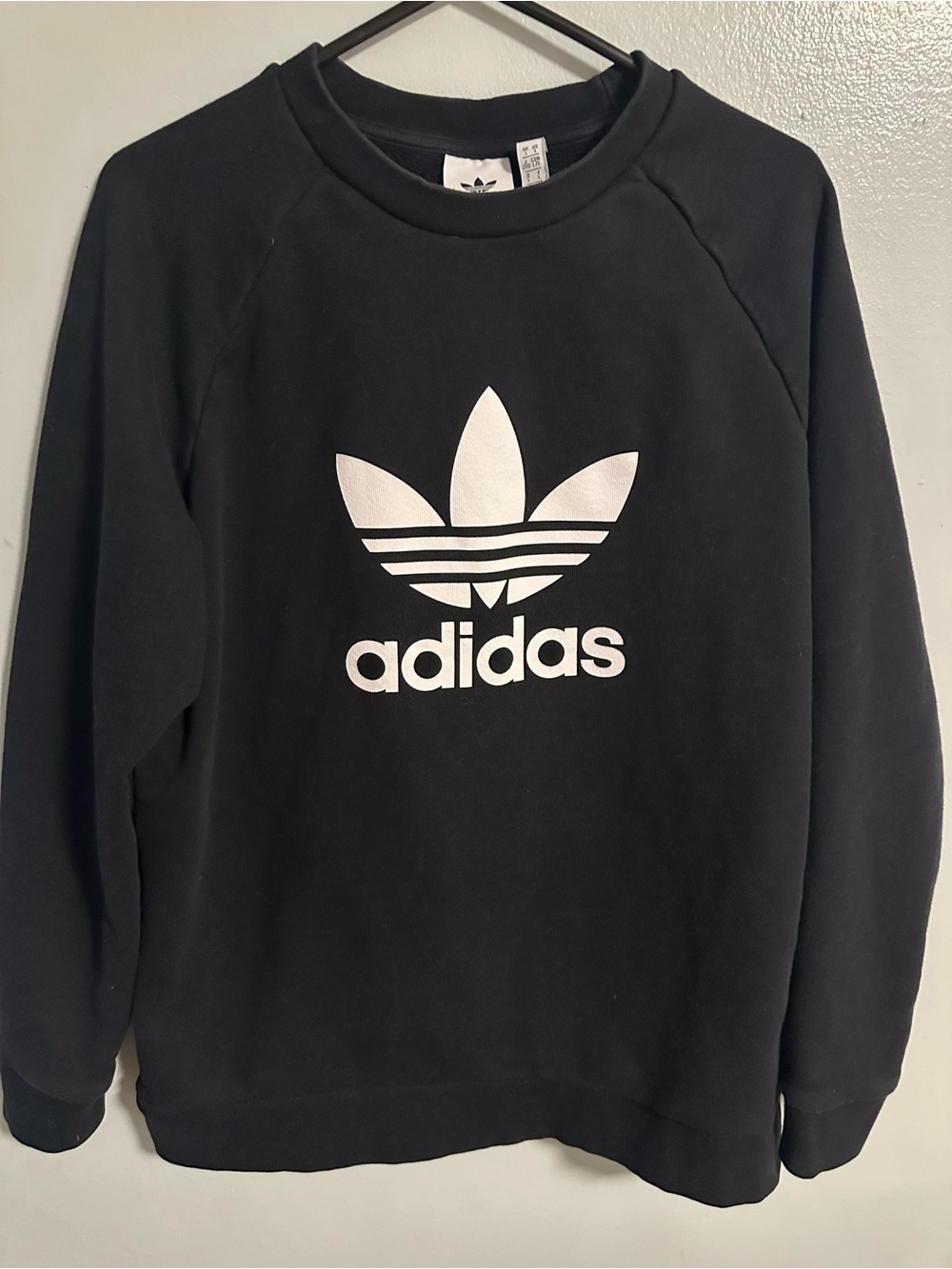 adidas Black Sweatshirt with White Trefoil Tag Size Large